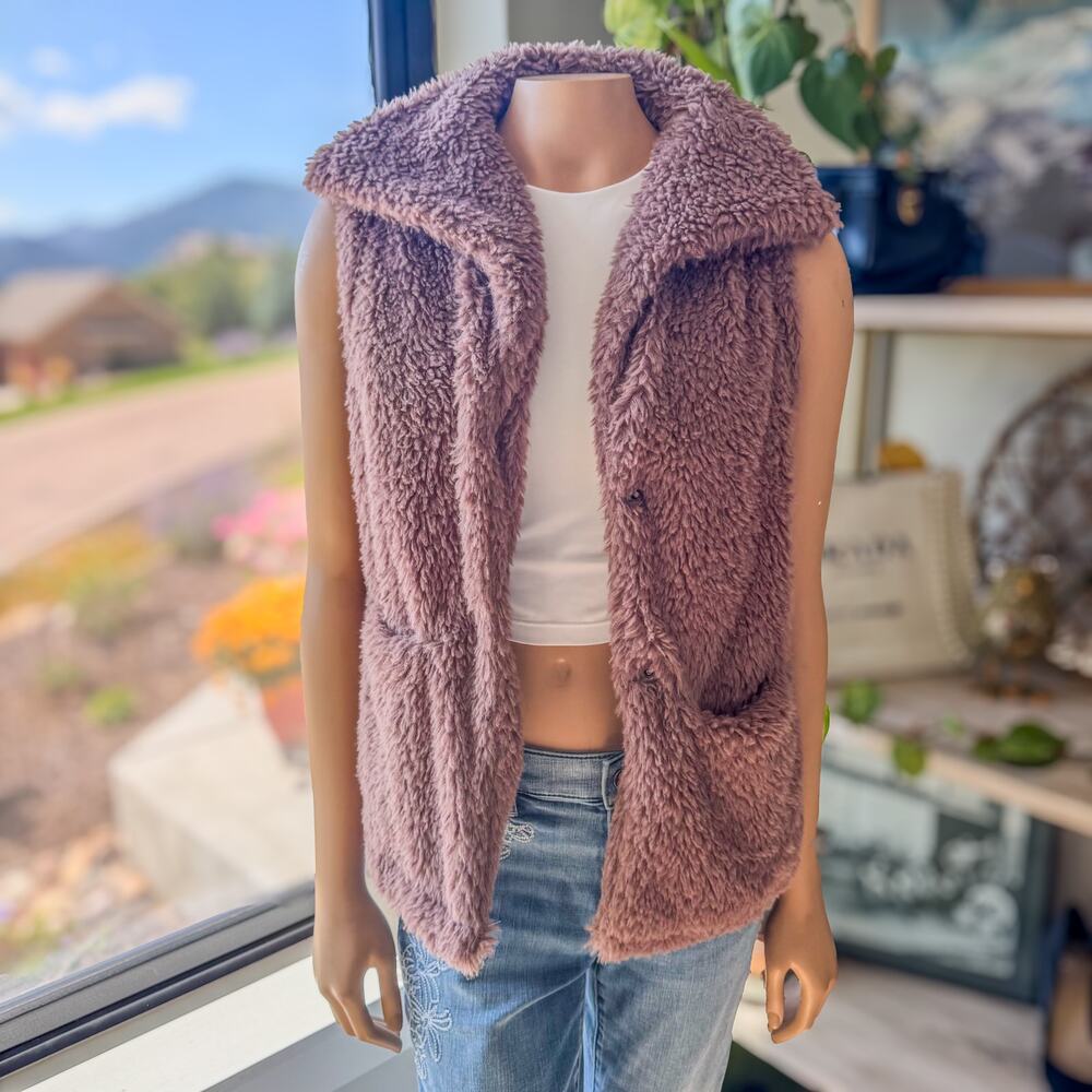 Thread & Supply Dusty Rose Sherpa Lined Snap Front Collared Vest, Women's Small